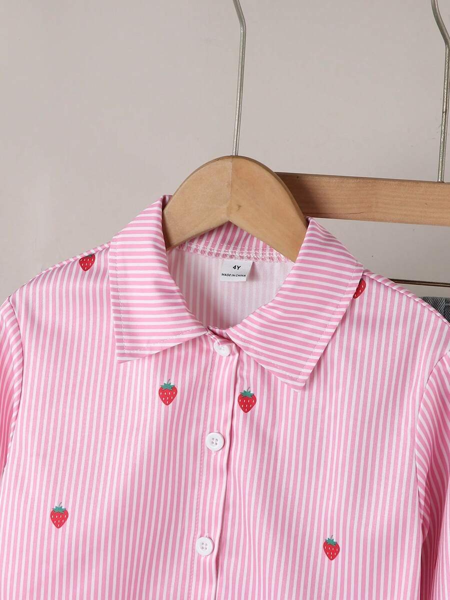 Camisa de niña con rayas rosas y fresas - Imagen 2