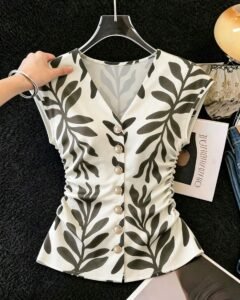 Blusa elegante y romántica francesa para mujer con media manga