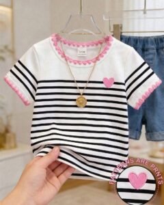 Camiseta de manga corta con cuello redondo para niñas bebés