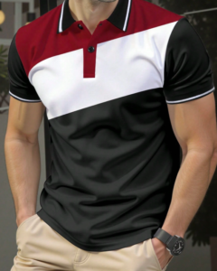 Camisa polo de manga corta casual y de moda con bloques de color