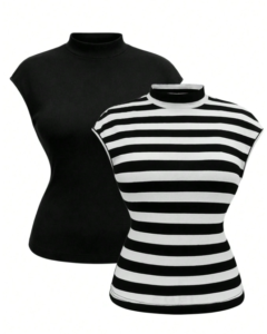 Camiseta de Manga Corta Francesa en Negro y Blanco