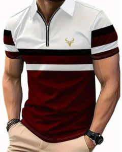 Camisa polo de hombre con cremallera de contraste, manga corta