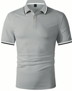 Camisa polo casual de manga corta con rayas de contraste & botones