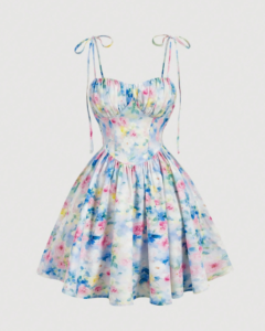 Vestido mini elegante de mujer sin mangas con estampado floral