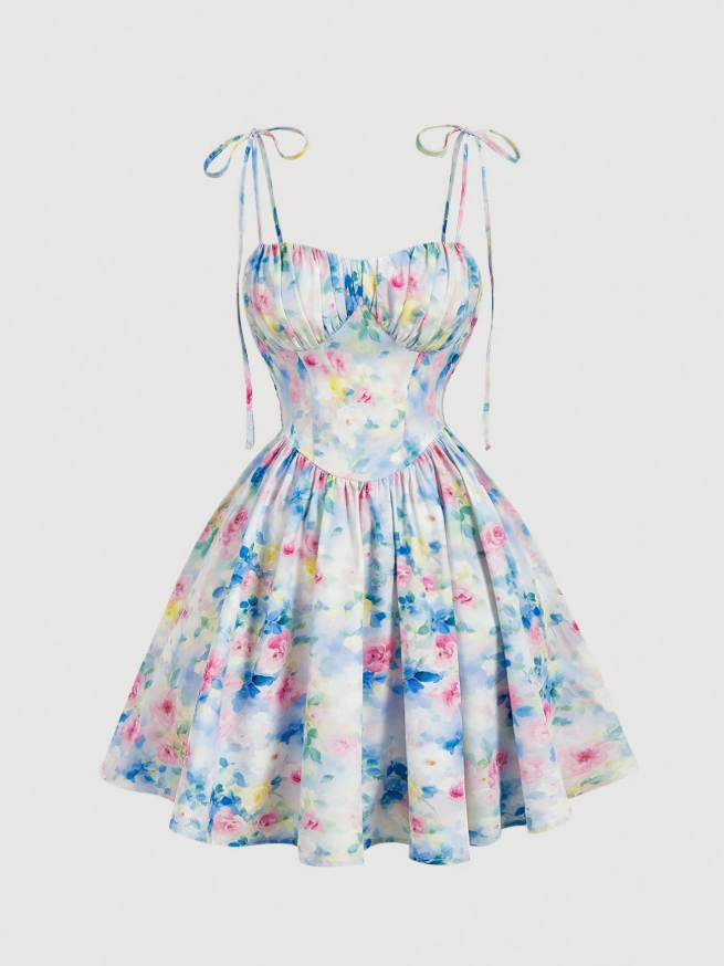 Vestido mini elegante de mujer sin mangas con estampado floral