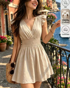 Vestido casual de mujer de unicolor cómodo con ribete de volantes