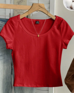 Camiseta ajustada de cuello de pico minimalista casual de 95% algodón