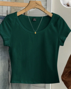 Camiseta ajustada de cuello de pico minimalista casual de 95% algodón