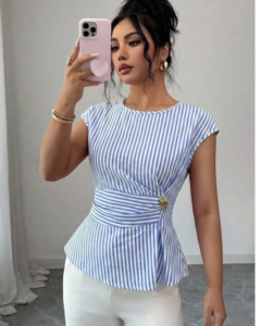 Blusa elegante de mujer 100% algodón rastreable con rayas