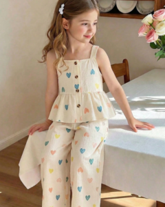 Top de tirantes con estampado de corazón & pantalones de pierna ancha
