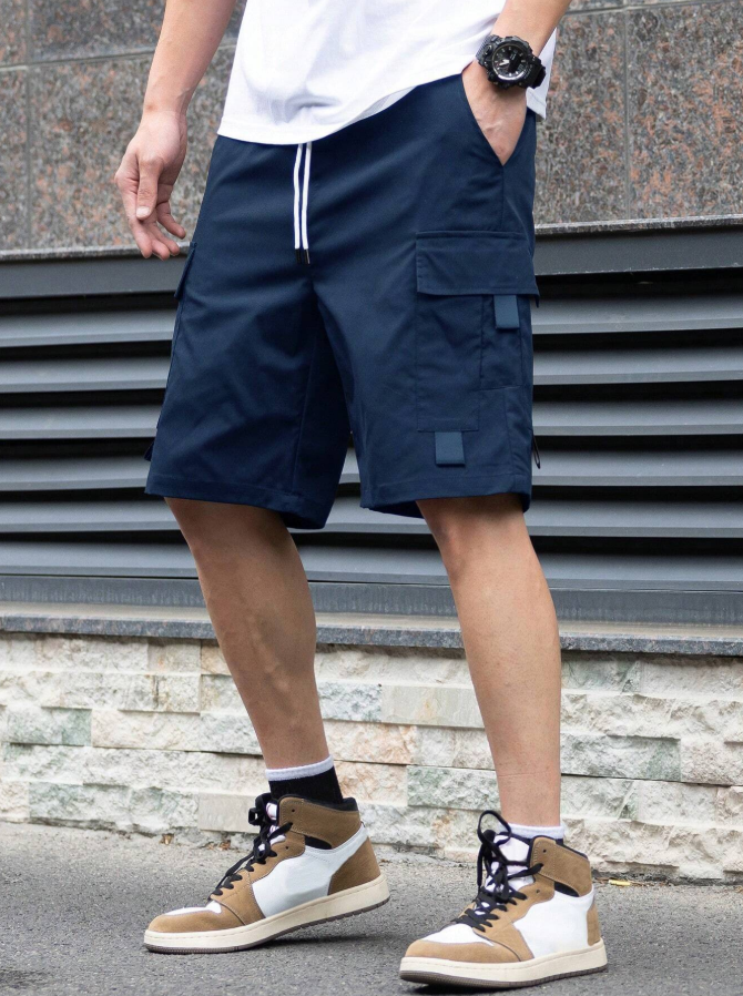 Pantalon corto cargo casual suelto con bolsillo y cordón en la cintura