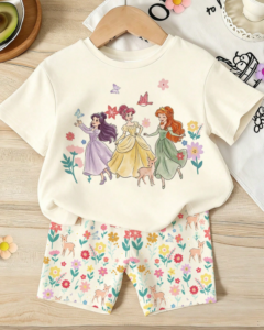 Camiseta con estampado de princesa y shorts adorables con estampado