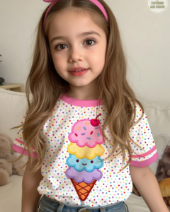 Camiseta de verano informal para niña con cuello redondo, ribete de contraste