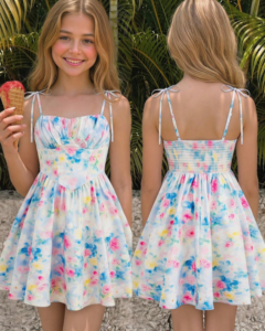 Vestido mini A-line sin mangas, con volantes en el bajo