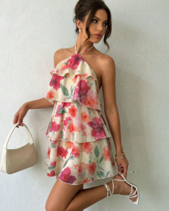 Vestido mini de vacaciones para mujer con tirantes finos, estampado floral