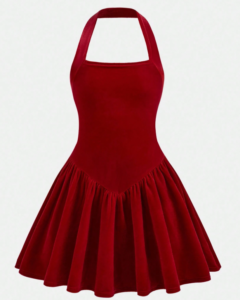 Vestido de niña con cuello de halter y cintura de terciopelo