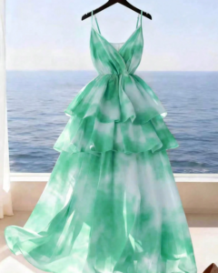 Vestido largo tipo camisola para mujer con patrón degradado, cintura ceñida y corte A
