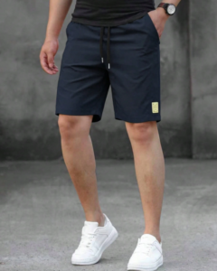 Pantalones cortos para hombre con parches de letras y cintura con cordón