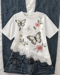 Camiseta blanca vintage, holgada, casual, minimalista, fruncida, ajustada