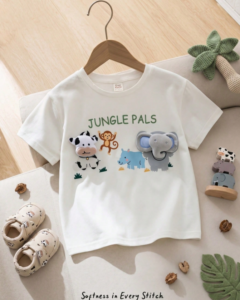 Camiseta de cuello redondo de manga corta de punto suave con estampado de animales