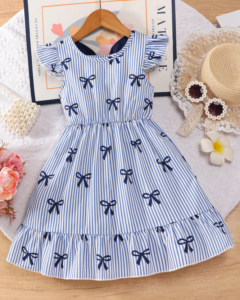Vestido casual y elegante para niñas con estampado de rayas y moños