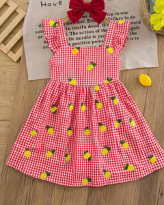 Vestido a Cuadros con Estampado de Limón para Estilo