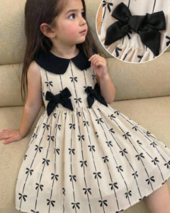 Vestido casual y lindo de verano para niña con cuello Peter Pan