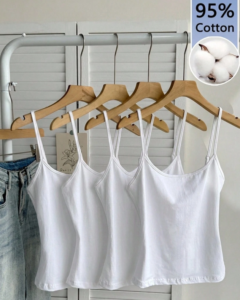 Top sin mangas cortas ajustadas de color blanco sólido, 95% algodón