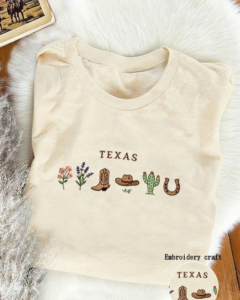 Camiseta con cuello redondo bordada con la flor del estado de Texas