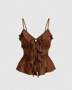 Bralette sin aros de verano marrón ajustado con volantes