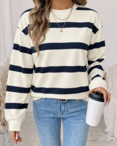 Sudadera de manga larga casual de uso diario con bloques de color a rayas