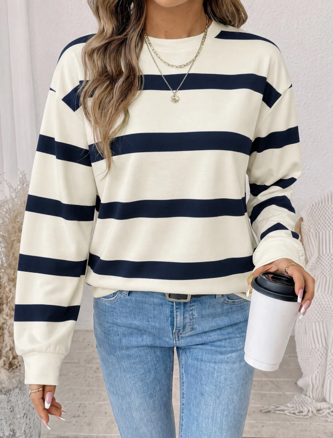 Sudadera de manga larga casual de uso diario con bloques de color a rayas
