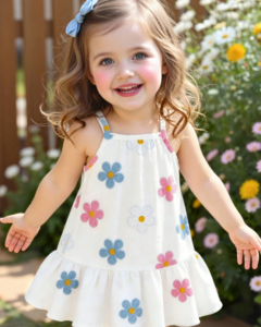 Vestido casual de niña pequeña con estampado floral y tropical de punto