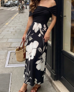 Vestido midi de mujer de punto con estampado, textura acanalada