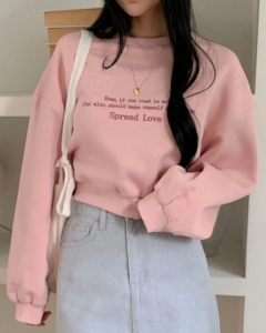 Sudadera corta de felpa con bordado oversize