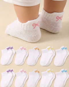 Calcetines de tobillo suaves y transpirables para bebé con lazo jacquard