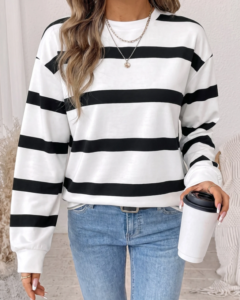Sudadera de manga larga casual de uso diario con bloques de color a rayas