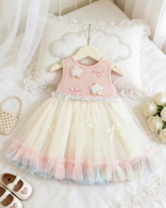 Vestido de tul de princesa para bebé niña de verano con lazo y corazón