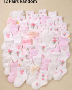 12 pares de calcetines de media caña con lazo, flores y conejo en jacquard