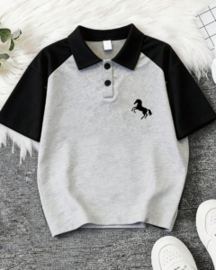 Camisa polo de manga corta para niños y jóvenes, con estampado de silueta de caballo