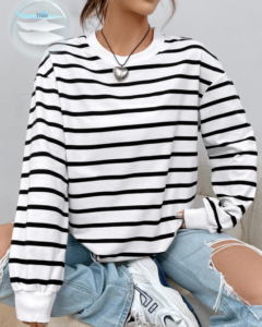 Sudadera de hombros caídos con estampado de rayas negras y blancas
