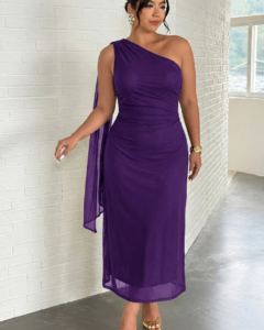 Vestido largo ajustado de hombro asimétrico