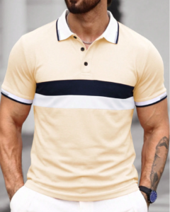 Camisa polo de manga corta con rayas de color contrastante casual