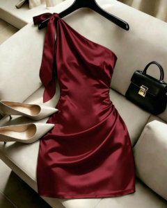 Vestido corto de fiesta para mujer, nuevo, de un solo hombro con tirante anudado