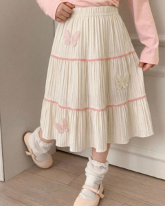 Falda A-Line para Niñas Jóvenes Textupink Blanca con Cinta Floral 3D