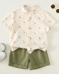 Top de manga corta de unicolor con cuello alto y pantalones cortos casuales