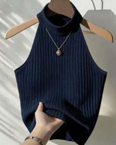 Top de cuello halter de unicolor casual versátil