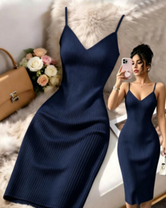 Vestido de verano elegante de unicolor con tirantes finos